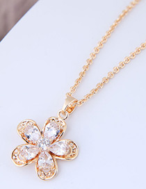 Elegant Gold Color Flower Pendant Decorated Necklace