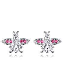 Fashion Plum Red Bee Shape Decorated Earrings