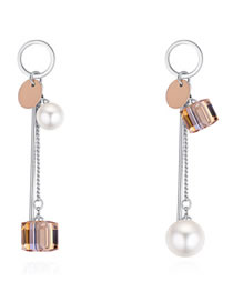 Fashion Gold Color Pearls&magic Cube Decorated Long Earrings