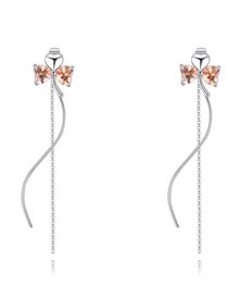 Fashion Champagne Clover Shape Decorated Long Earrings