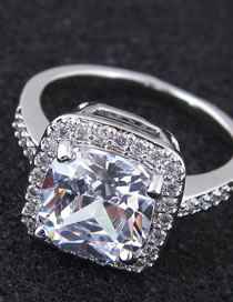 Fashion Silver Color Square Shape Diamond Decorated Ring