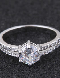Fashion Silver Color Round Shape Diamond Decorated Ring