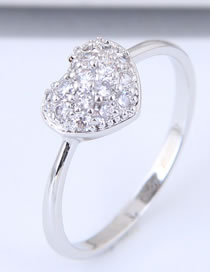 Fashion Silver Color Heart Shape Diamond Decorated Ring