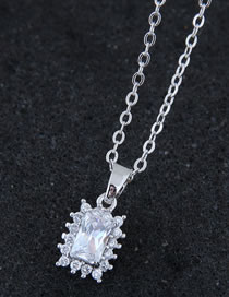 Fashion Silver Color Square Shape Pendant Decorated Necklace