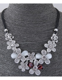 Fashion Silver Color+claret Red Flower Shape Design Necklace