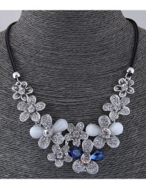 Fashion Silver Color+blue Flower Shape Design Necklace