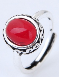 Vintage Red Oval Shape Decorated Ring