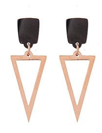 Fashion Black+rose Gold Triangle Shape Decorated Earrings