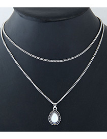 Vintage Silver Color Water Drop Shape Decorated Necklace