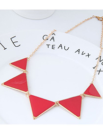 Fashion Red+gold Color Triangle Shape Decorated Necklace