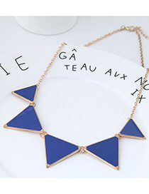 Fashion Blue+gold Color Triangle Shape Decorated Necklace