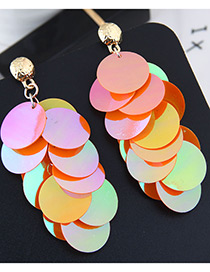 Fashion Orange Round Shape Decorated Paillette Earrings