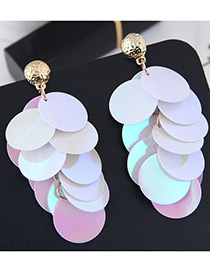 Fashion Light Purple Round Shape Decorated Paillette Earrings