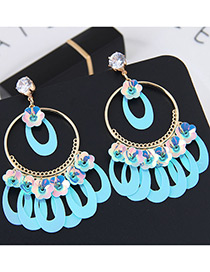 Simple Blue Circular Ring Shape Decorated Earrings