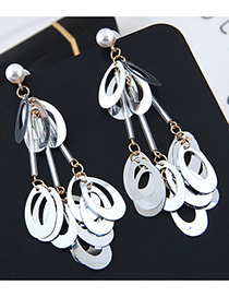 Fashion Silver Color Oval Shape Decorated Paillette Earrings