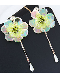 Fashion Light Green Flower Shpe Decorated Paillette Earrings