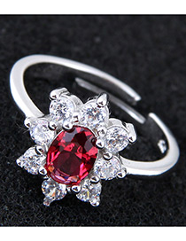 Elegant Red Flower Shape Design Opening Ring