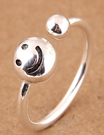 Elegant Antique Silver Smiling Face Decorated Opening Ring
