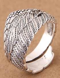 Elegant Antique Silver Pure Color Design Leaf Shape Ring