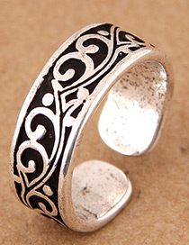 Elegant Antique Silver Flower Pendant Decorated Opening Ring