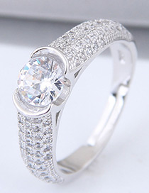 Sweet Silver Color Full Diamond Decorated Pure Color Ring