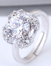 Sweet Silver Color Square Shape Diamond Decorated Ring