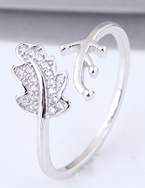 Sweet Silver Color Leaf Shape Design Opening Ring