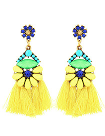 Elegant Yellow Diamond Decorated Tassel Earrings