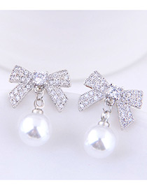 Fashion Silver Color Full Diamond Decorated Bowknot Shape Earrings