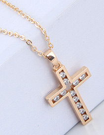 Elegant Gold Color Cross Shape Pendant Decorated Necklace