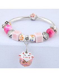 Elegant Pink Cat Pendant Decorated Bracelet