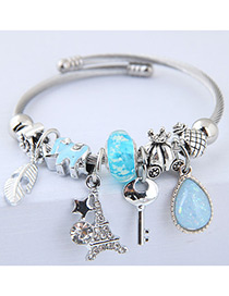 Elegant Blue Key&tower Pendant Decorated Bracelet