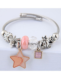 Elegant Light Pink Star&diamond Pendant Decorated Bracelet