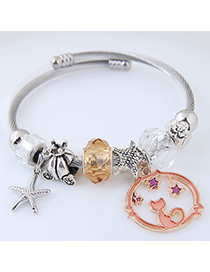 Elegant Champagne Starfish&cat Pendant Decorated Bracelet