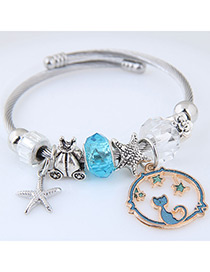 Elegant Blue Starfish&cat Pendant Decorated Bracelet