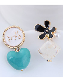 Elegant Blue+black Heart Shape&flower Decorated Earrings