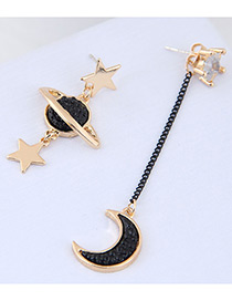 Elegant Gold Color+black Moon&star Shape Decorated Long Earrings