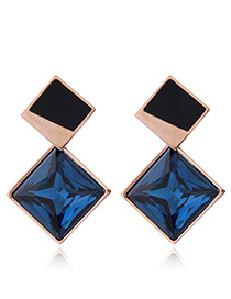 Fashion Rose Gold+sapphire Blue Square Shape Decorated Earrings