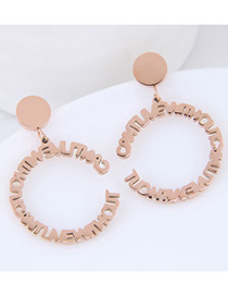 Simple Rose Gold+black Letter Shape Decorated Earrings