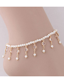 Elegant Gold Color Pearls Decorated Tassel Anklet