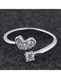 Elegant Silver Color Heart Shape Decorated Opening Ring