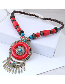 Fashion Red Round Shape Decorated Tassel Necklace