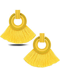 Elegant Yellow Circular Ring Decorated Tassel Earrings