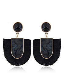Elegant Black U Shape Design Tassel Earrings