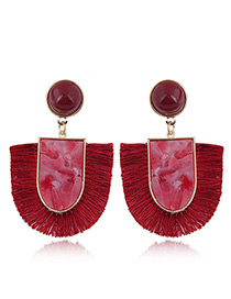 Elegant Red U Shape Design Tassel Earrings