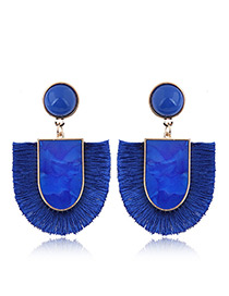 Elegant Sapphire Blue U Shape Design Tassel Earrings