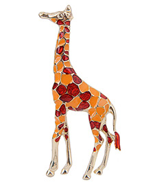 Elegant Red+orange Giraffe Shape Design Color Mathcing Brooch