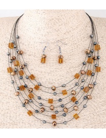 Fashion Coffee Bead&crystal Decorated Multi-layer Jewelry Set