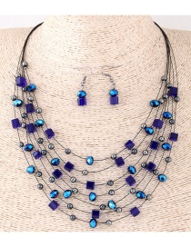 Fashion Blue Bead&crystal Decorated Multi-layer Jewelry Set