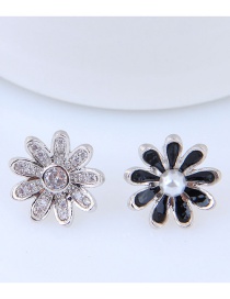 Simple Silver Color+black Flower Shape Decorated Earrings